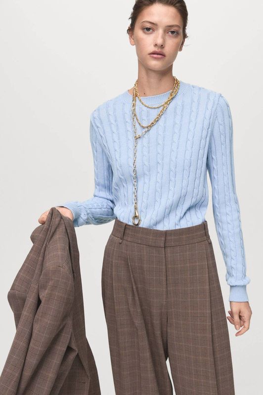 Mango - Trui - Lichtblauw - 100% Katoen - Lange Mouwen