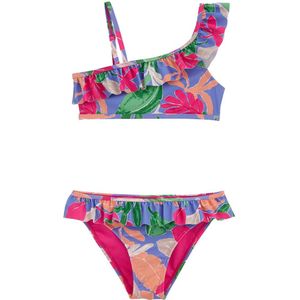 WE Fashion crop bikini met ruches paars/roze/groen