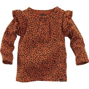 Z8 baby longsleeve Mockingbird met all over print en ruches bruin/zwart