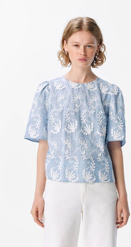 OBJECT Blouse 'MYA'  lichtblauw / wit