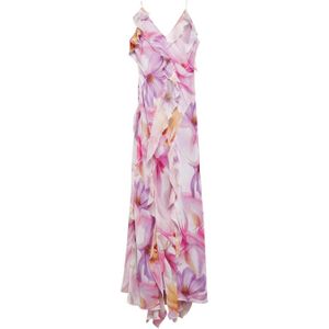 Mango gebloemde maxi jurk met open rug paars/roze/ecru