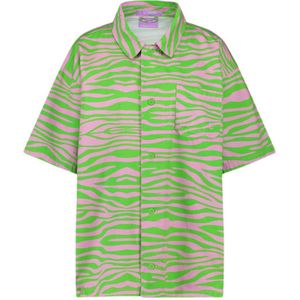 Ellastiek loose fit overhemd Stefanie met zebraprint groen