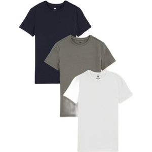 WE Fashion T-shirt - (set van 3) donkerblauw/grijs/wit