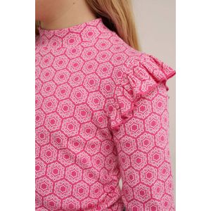 WE Fashion longsleeve met all over print en ruches roze