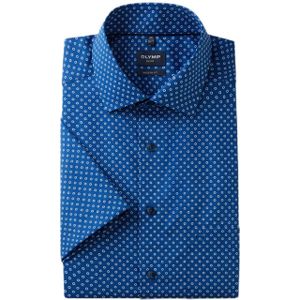 Olymp - Luxor - Overhemd - Blauw - Katoen - Korte Mouwen