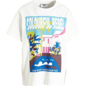 Colourful Rebel T-shirt met printopdruk wit/ turquoise