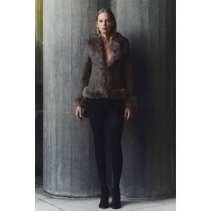 Mango suede faux fur jas grijs