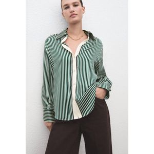 MANGO - MARGARET - Blouse - Crème Groen Zwart Wit - Lange Mouw