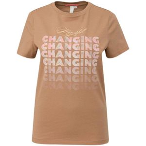 Q/S by s.Oliver T-shirt met tekst cognac/ lichtroze