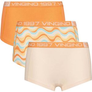 Vingino short Zigzag- set van 3 oranje/lichtblauw/ecru