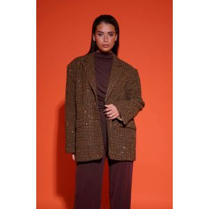 Studio AMAYA geruite oversized blazer met wol bruin met glitter