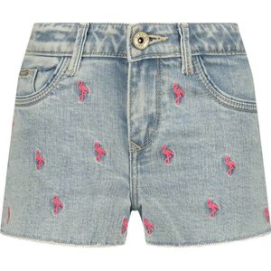 Vingino denim short Dafina Flamingo met all over print light bleach