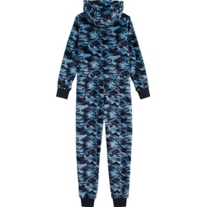 WE Fashion fleece onesie met camouflageprint blauw