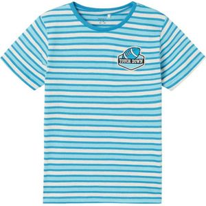 NAME IT KIDS gestreept T-shirt NKMDALOVAN aquablauw/wit