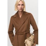 Mango wollen jas met striksluiting bruin