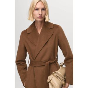 Mango wollen jas met striksluiting bruin