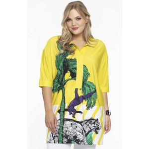 Yoek tuniek van travelstof DOLCE met all over print geel/groen/wit