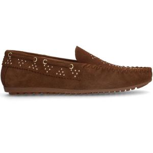 Manfield suède mocassins met studs cognac