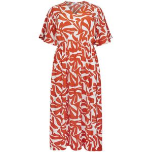 Miss Etam Plus maxi A-lijn jurk met all over print oranje/wit