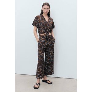 Mango wide leg regular waist broek bruin