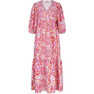 Esqualo maxi jurk met all over print en volant roze/rood/oranje