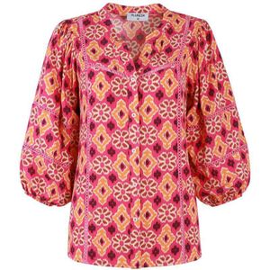 FLURESK blouse Mase met all over print en open detail roze/ oranje