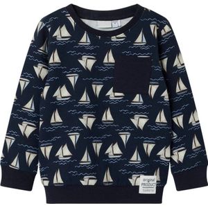 NAME IT MINI sweater NMMFALK met all over print donkerblauw/beige
