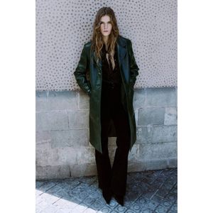 Mango imitatieleren jas donkergroen