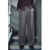 Mango wide leg high waist geruite pantalon grijs