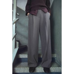 Mango wide leg high waist geruite pantalon grijs