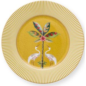 Pip Studio La Majorelle yellow - gebaksbord - ⌀17cm - geel gebaksbordje met Heron en palmboom