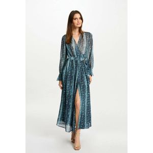 Morgan semi-transparante maxi jurk met all over print blauw/ donkerblauw