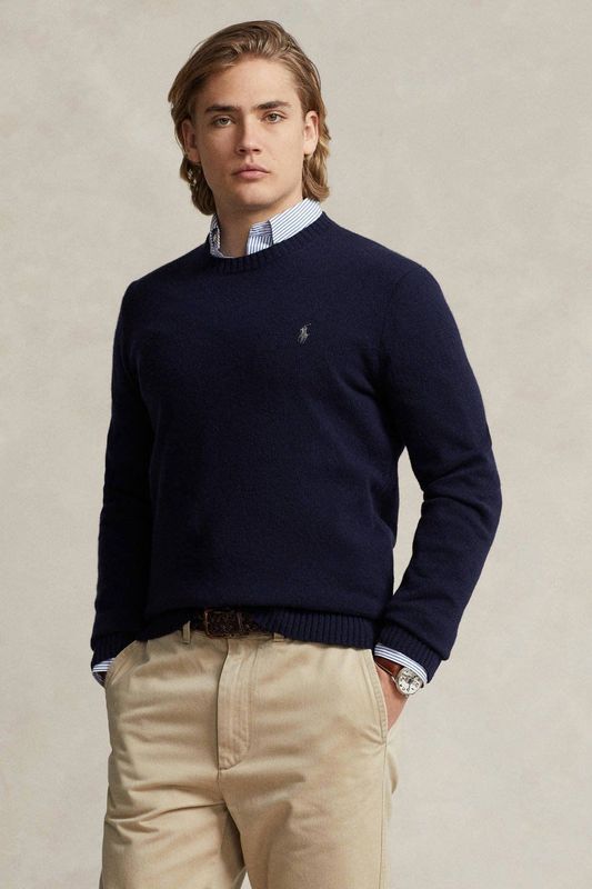 Polo Ralph Lauren trui met wol fijn gebreid donkerblauw