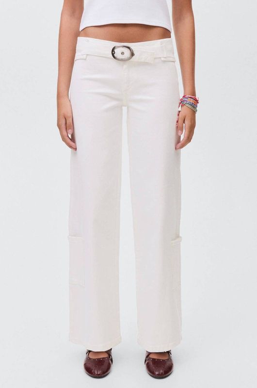 MANGO TEEN - Wide Leg Low Waist Jeans - Wit - Cargobroeken