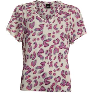 Poools geweven top T-shirt printed met panterprint roze