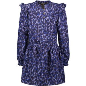 Like Flo jurk Marlou met all over print en ruches donkerblauw/paars