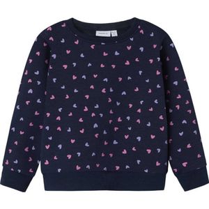 NAME IT MINI sweater NMFDAVINA met hartjes donkerblauw/roze/paars