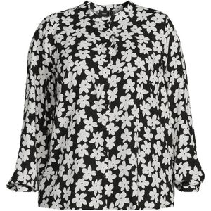 Zizzi gebloemde blouse zwart/wit