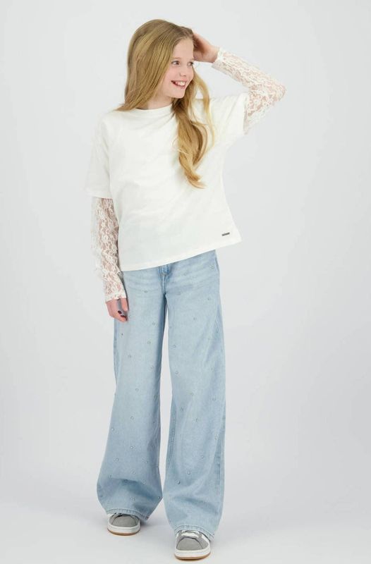 Raizzed t-shirt met kanten mouwen ecru