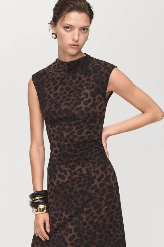 Mango maxi jurk met panterprint bruin