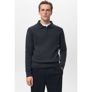 Mango Man trui met wol fijn gebreid blauw