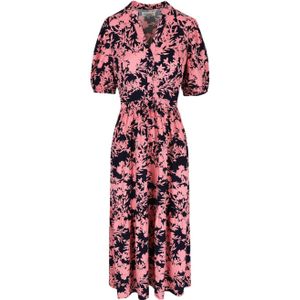 LOLALIZA maxi jurk met all over print en volant roze/donkerblauw