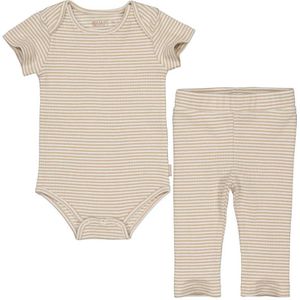 Quapi gestreepte newborn romper met broekje licht taupe