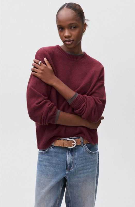 MANGO TEEN - Fijn Gebreide Trui - Donkerrood - Met Wol