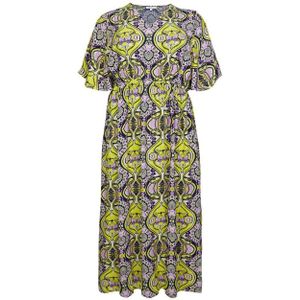 Miss Etam Plus maxi A-lijn jurk met all over print lila/geel