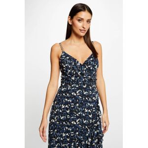 Morgan semi-transparante jurk met all over print en ruches blauw/ zwart