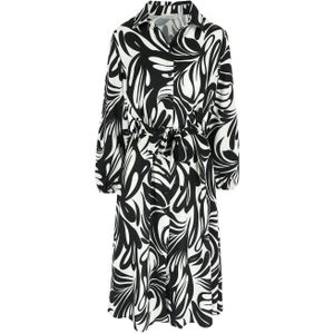 LOLALIZA blousejurk met grafische print en ceintuur zwart/ecru