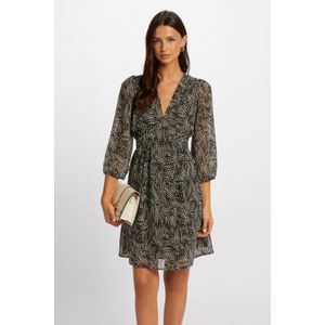 Morgan semi-transparante jurk met all over print zwart/taupe