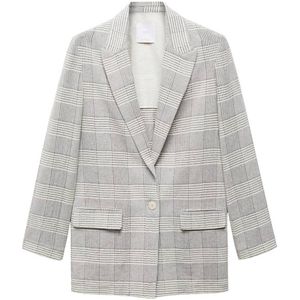 Mango geruite rechtvallende blazer grijs