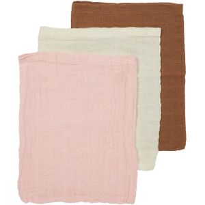 Meyco hydrofiele washandjes 20x17cm - set van 3 Uni - Offwhite/Soft Pink/Toffee